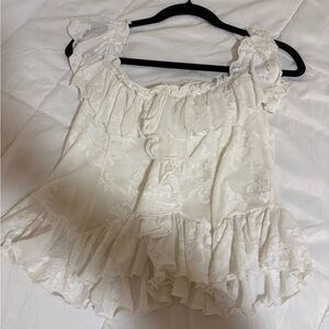 Anthropologie White Ruffled Top